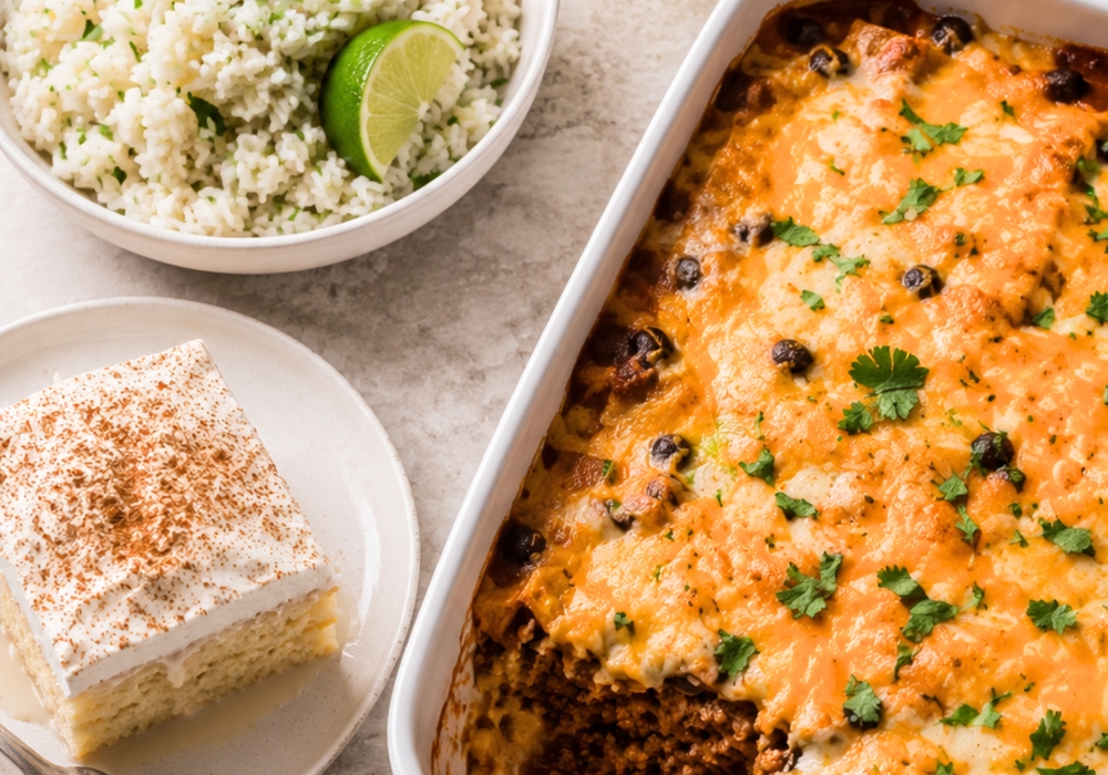 Cheesy beef enchilada casserole for the back-to-school finish line