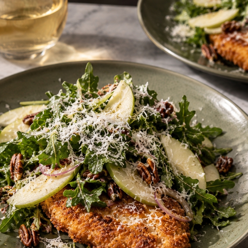 Crispy, cool and ready for Fall: Chicken cutlets with apple-arugula salad