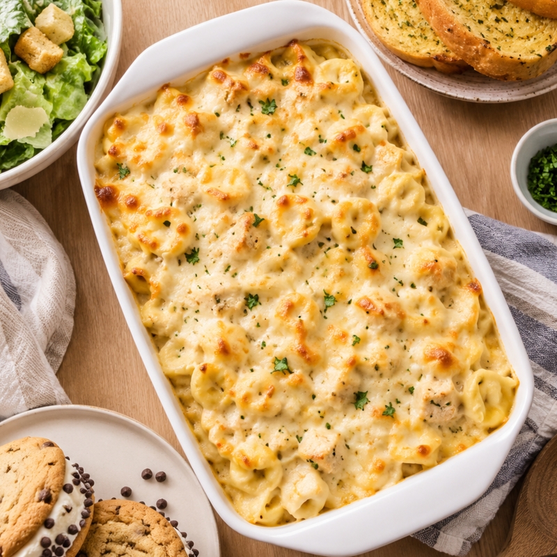 Comfort food for the first week of school: Creamy chicken tortellini bake, Caesar salad and cookie ice cream sandwiches 