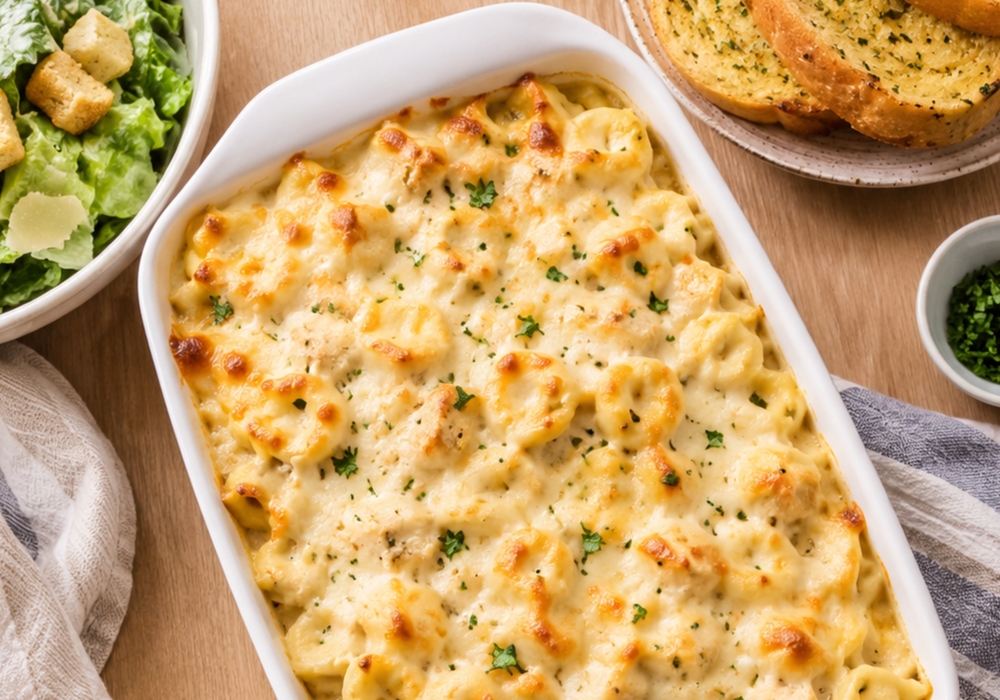 Comfort food for the first week of school: Creamy chicken tortellini bake, Caesar salad and cookie ice cream sandwiches 